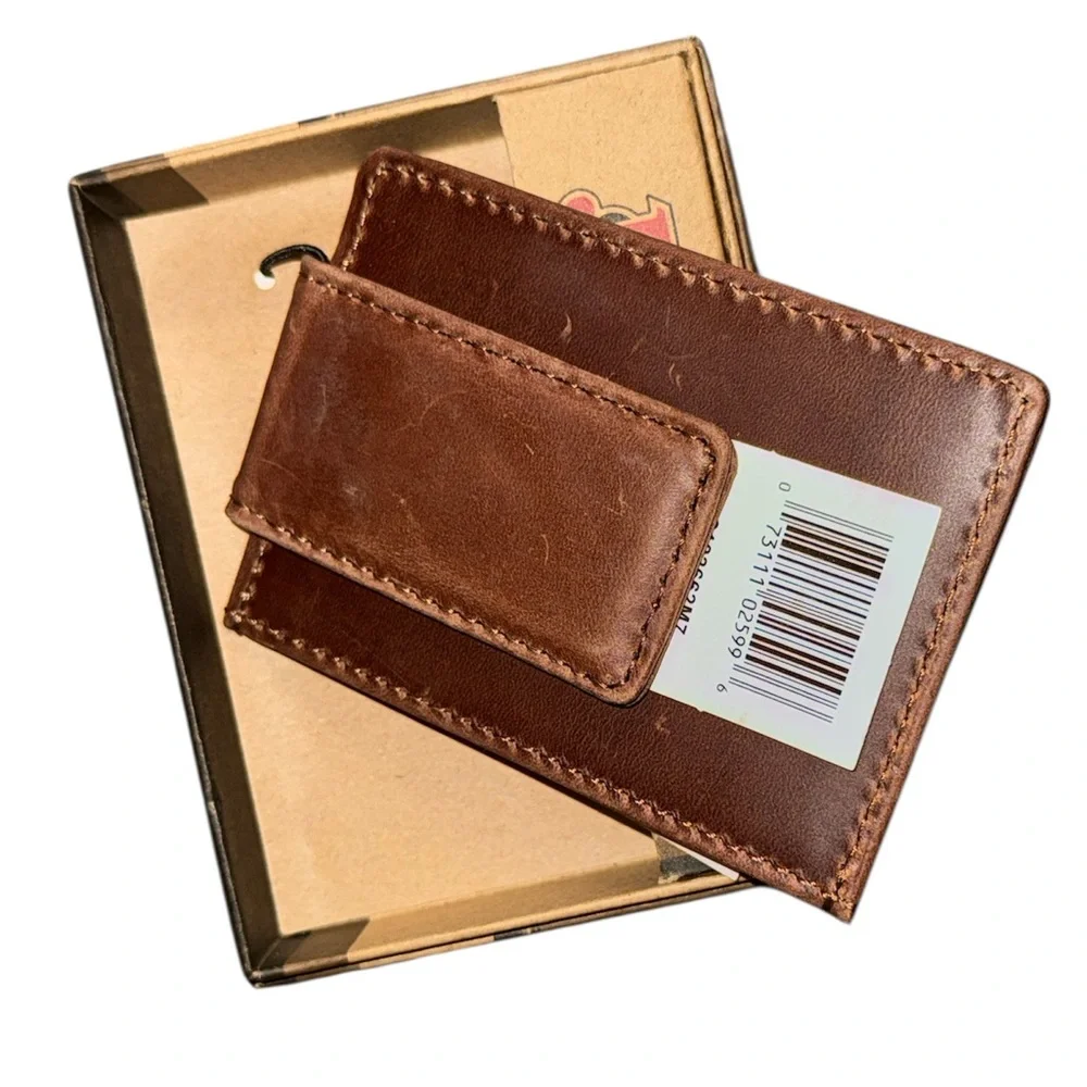 •JUSTIN BOOTS•NWT/NIB BROWN W/SERAPE LOGO LEATHER CARD HOLDER & MONEY CLIP(RFID)